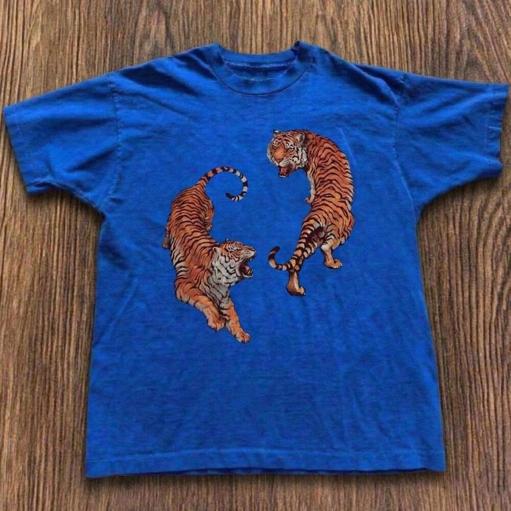 Gildan Men Blue T-Shirt, Blue Tiger Graphic Tee